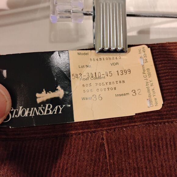 St. John's Bay vintage corduroy pants mens 36x32 brown 90's straight leg NWT - Picture 4 of 9